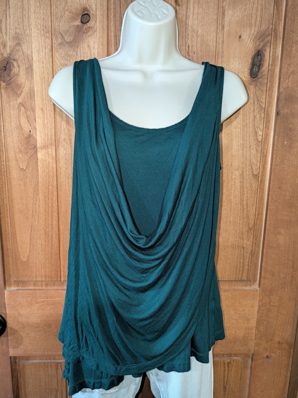 White House Black Market Teal Drape Front Tank With Metallic Neckline Accent